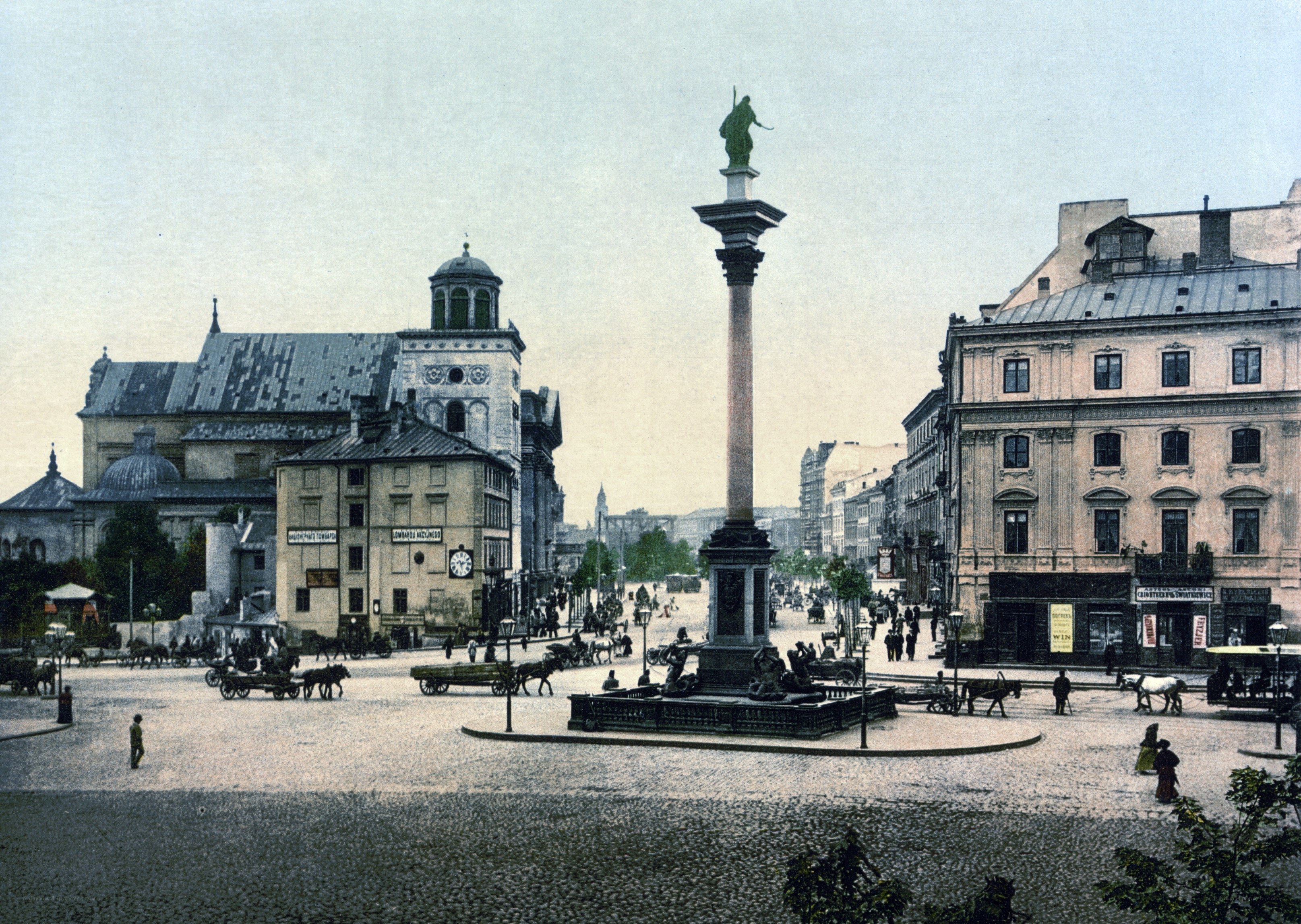 Historic city square with monument