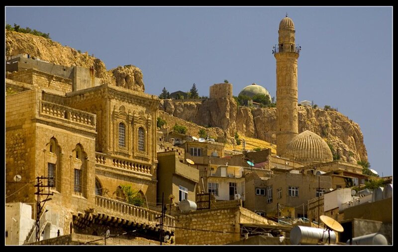 Historic city with mosque minaret