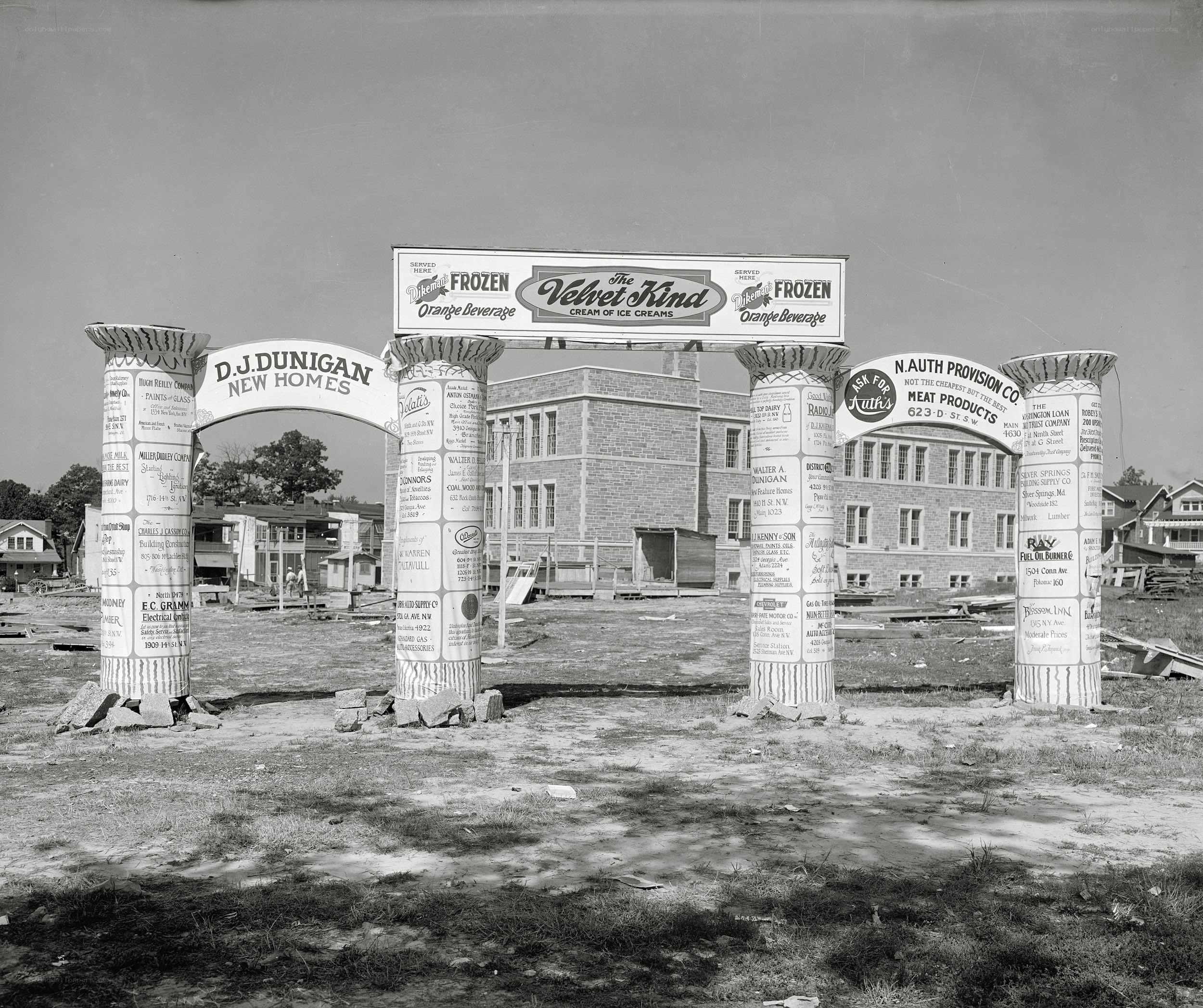 Historic construction site with arches