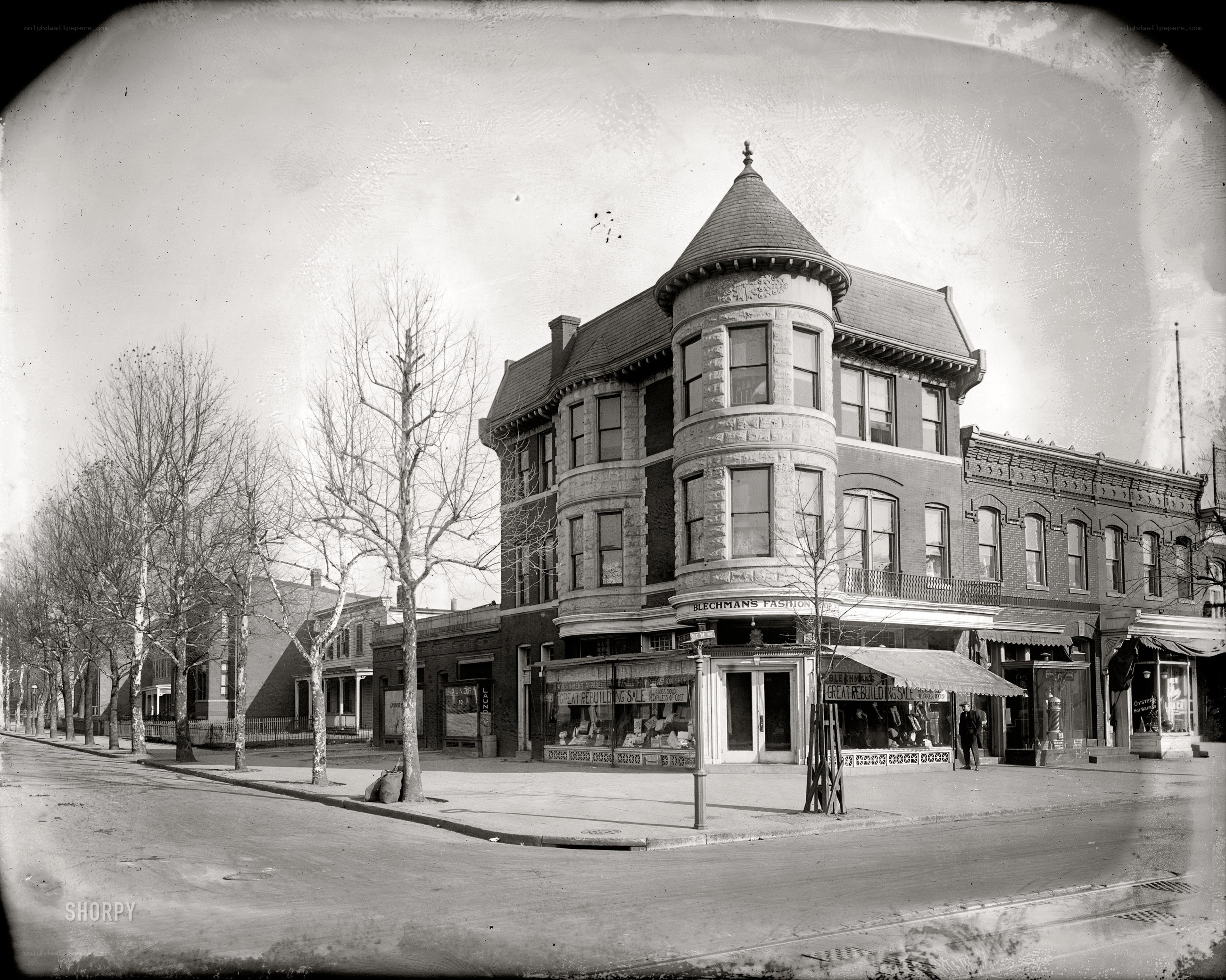 Historic corner building with turret