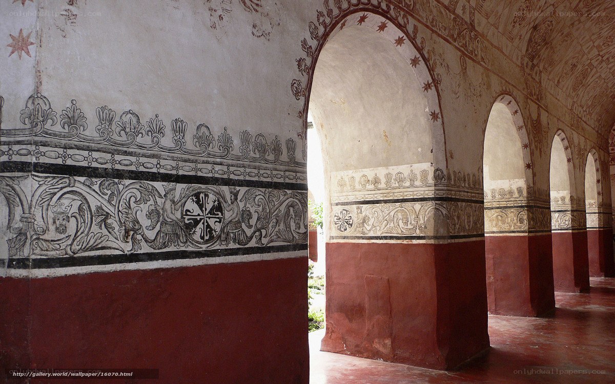 Historic corridor with painted arches
