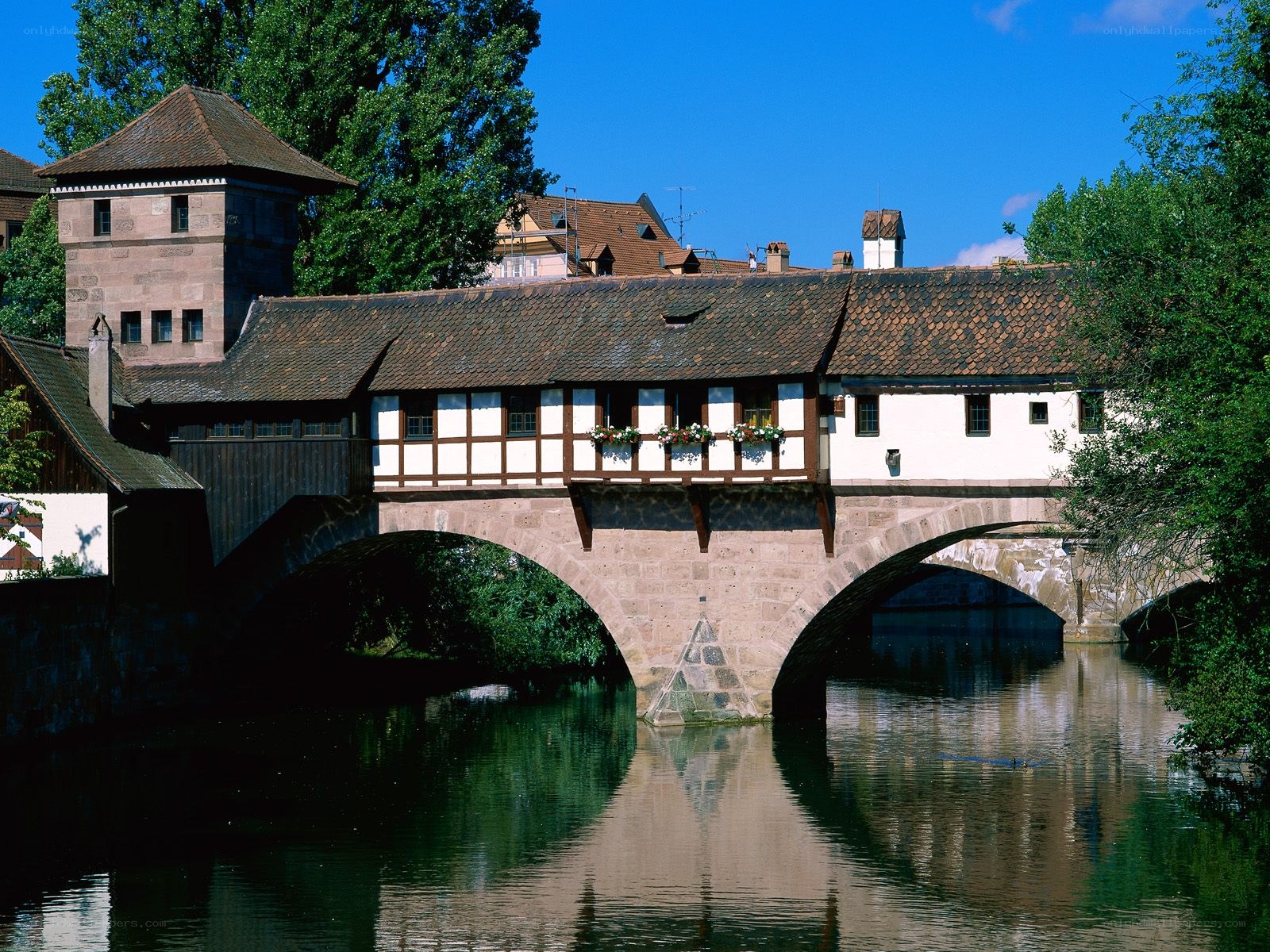 historic covered bridge in germany