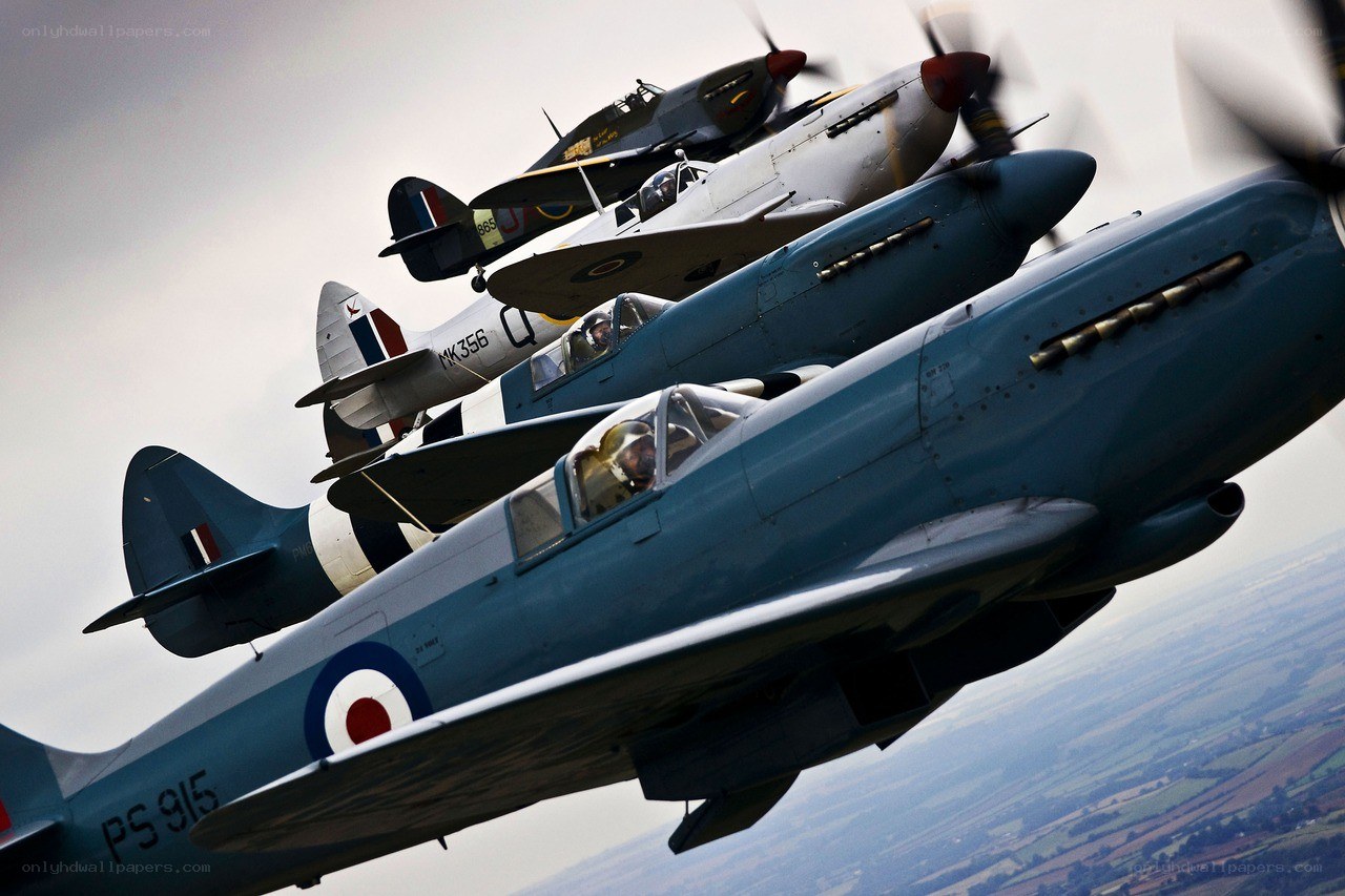 Historic fighter planes in formation