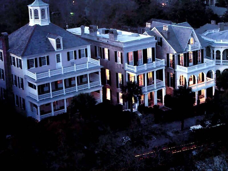 Historic homes at dusk