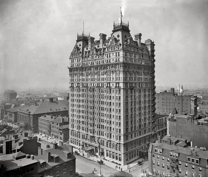 Historic hotel building in city