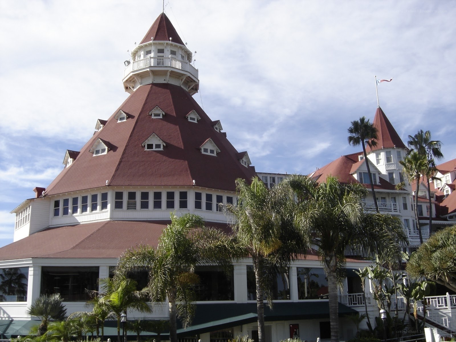 historic hotel with red roof