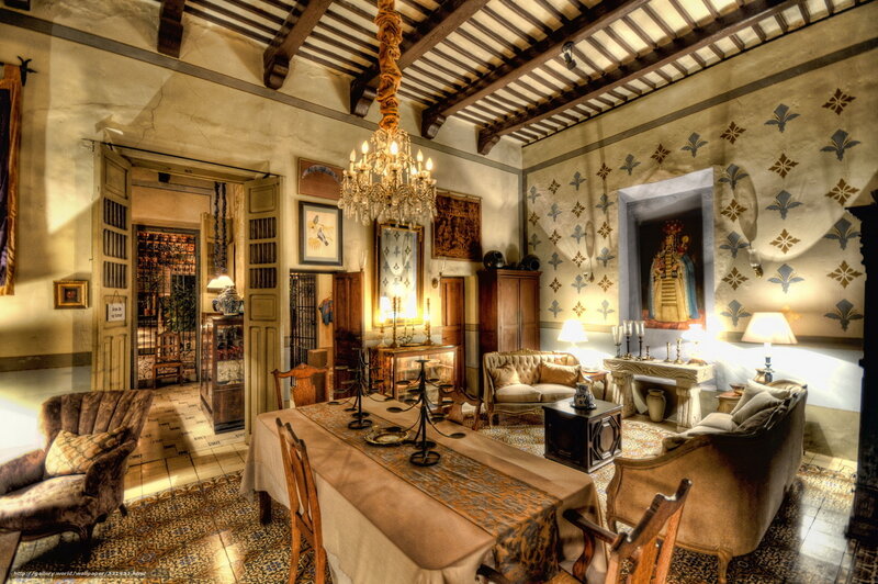 Historic interior with chandelier