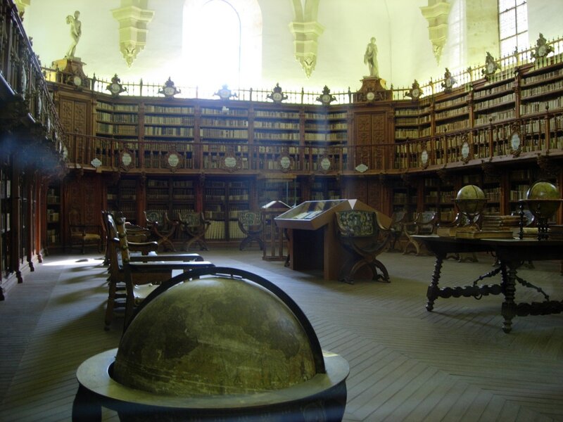 Historic library with globes