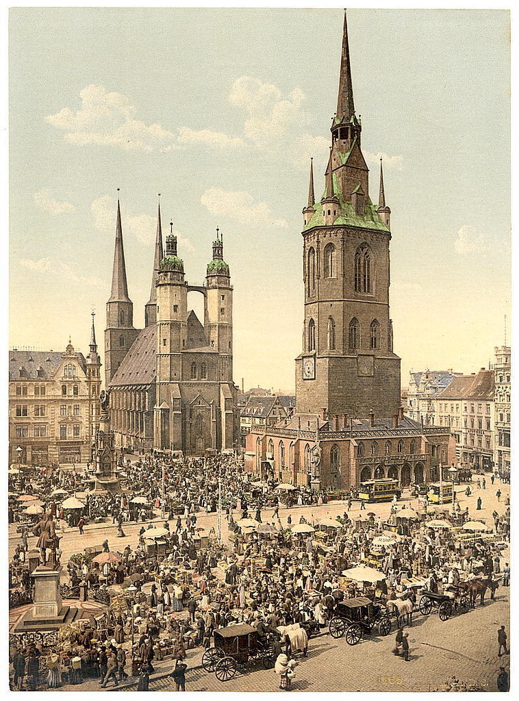 Historic market square with churches