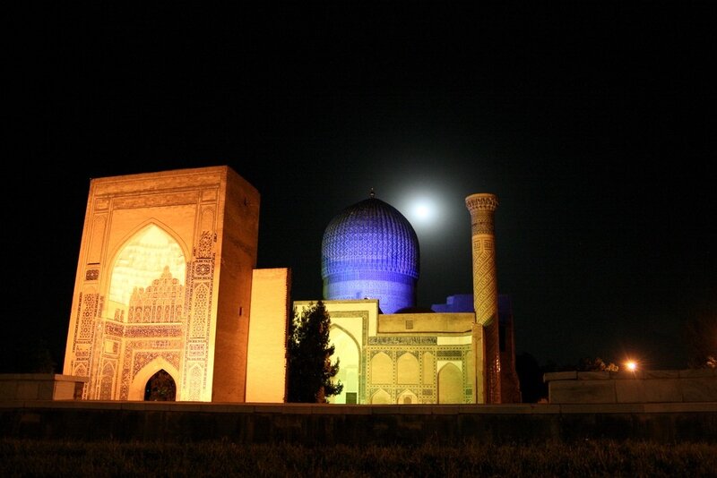 Historic mosque at night