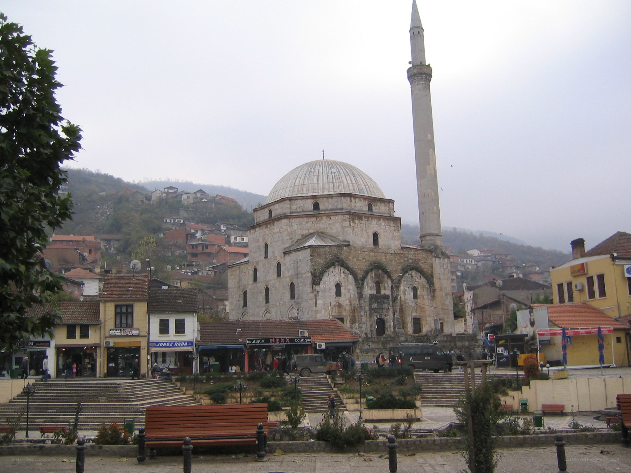 Historic mosque in a town square