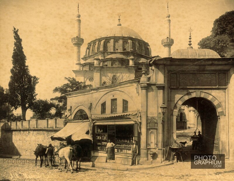 Historic mosque with shops