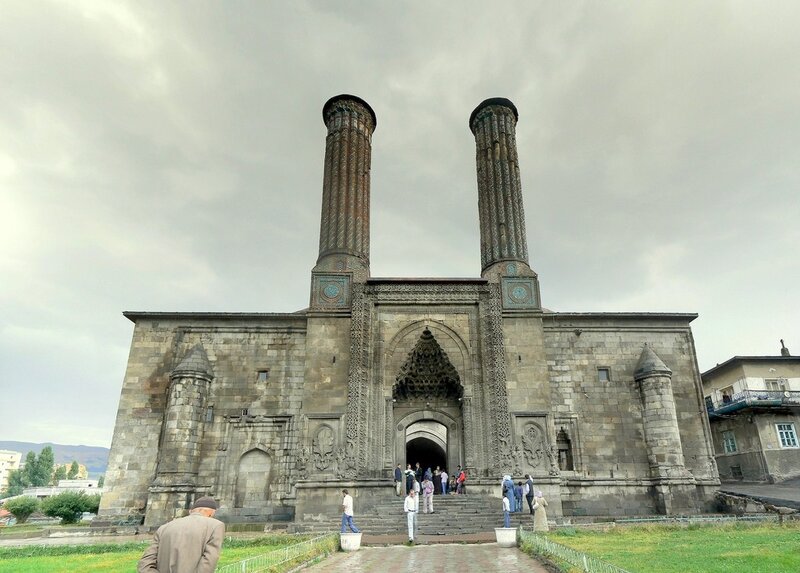 Historic mosque with twin minarets