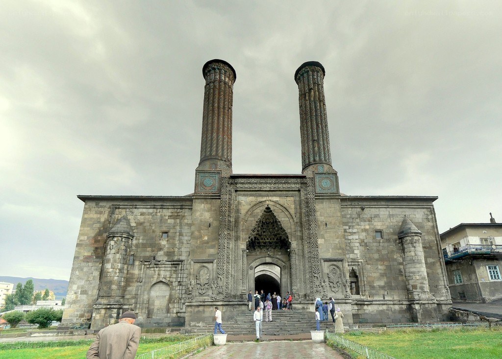 Historic mosque with twin minarets