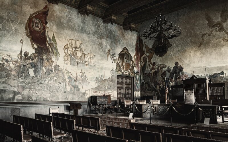 Historic mural in a grand hall