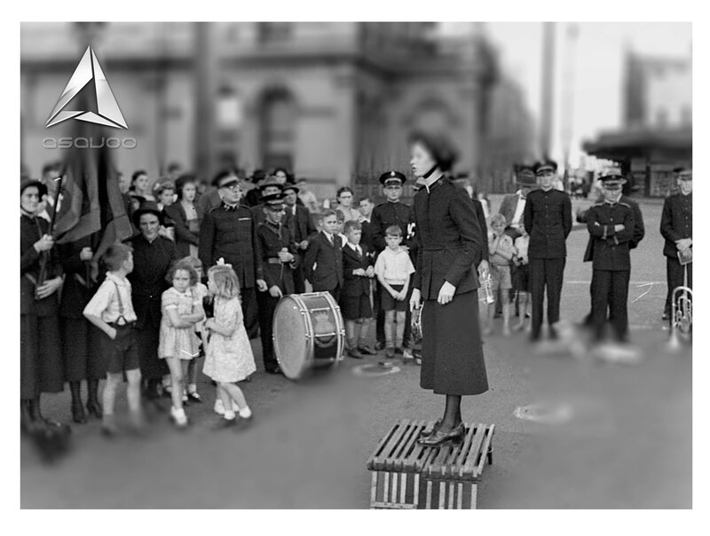 Historic parade with children and band