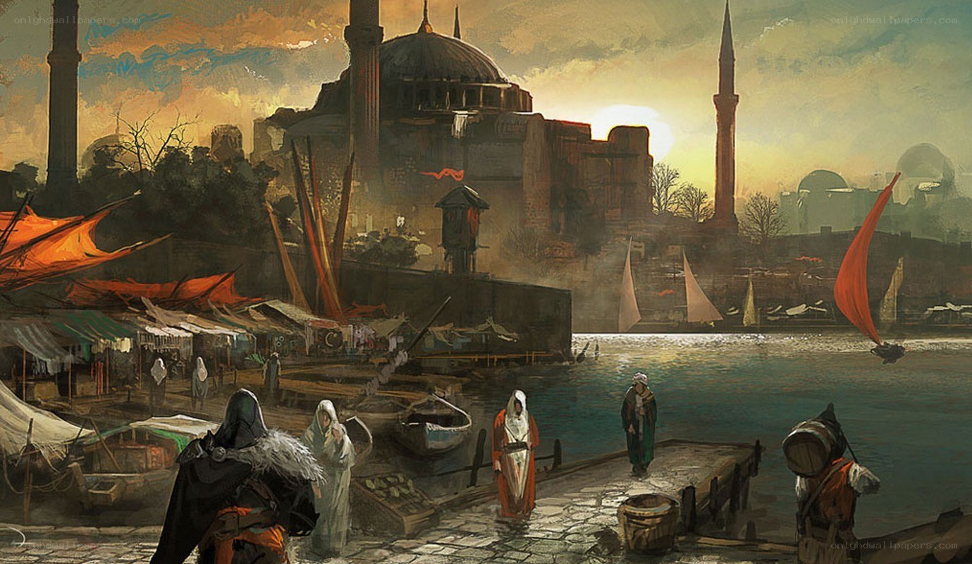 Historic port at sunset