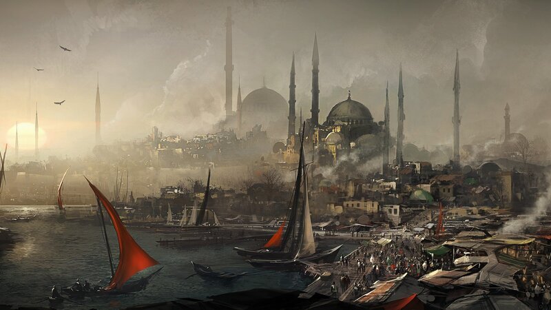 Historic port city at dawn