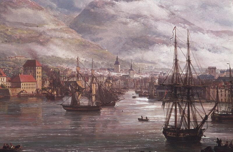 Historic port city painting