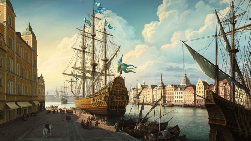 Historic port with sailing ships