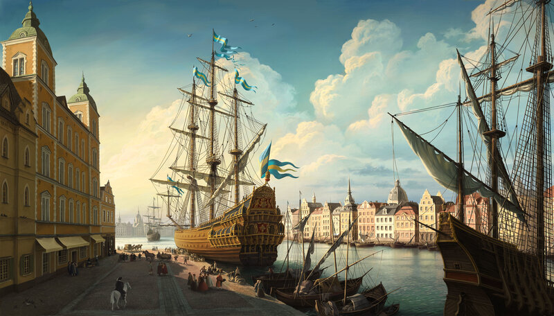 Historic port with sailing ships