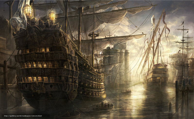 Historic port with sailing ships
