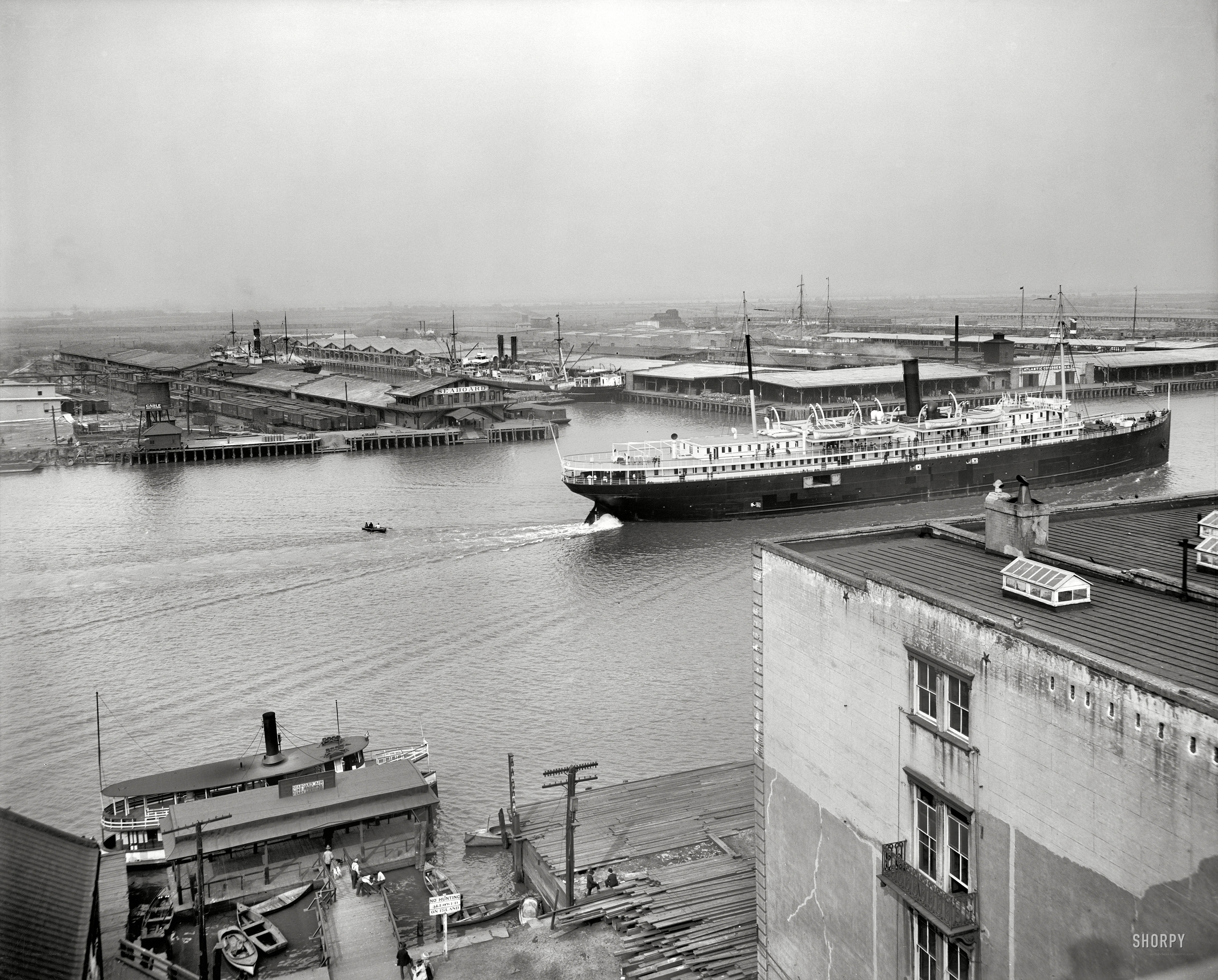 Historic port with steamship