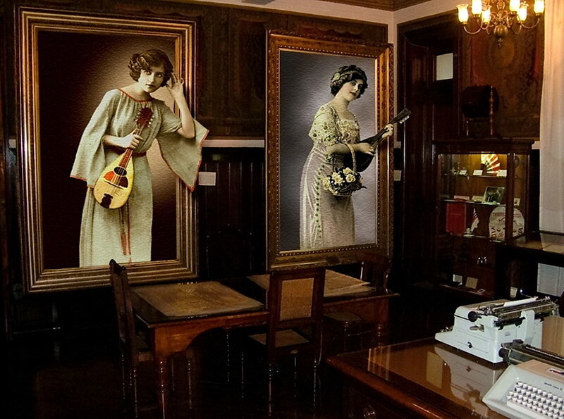 Historic portraits in a study