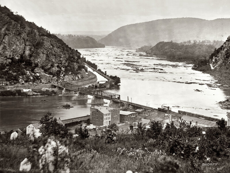 Historic river bridge and town