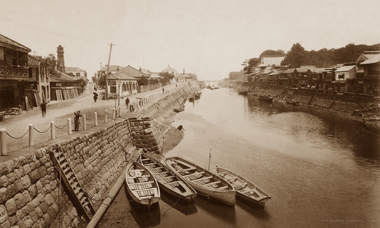 Historic river scene in Japan