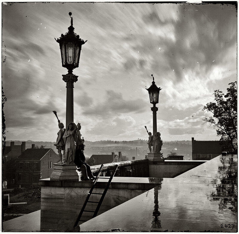 Historic rooftop view with statues