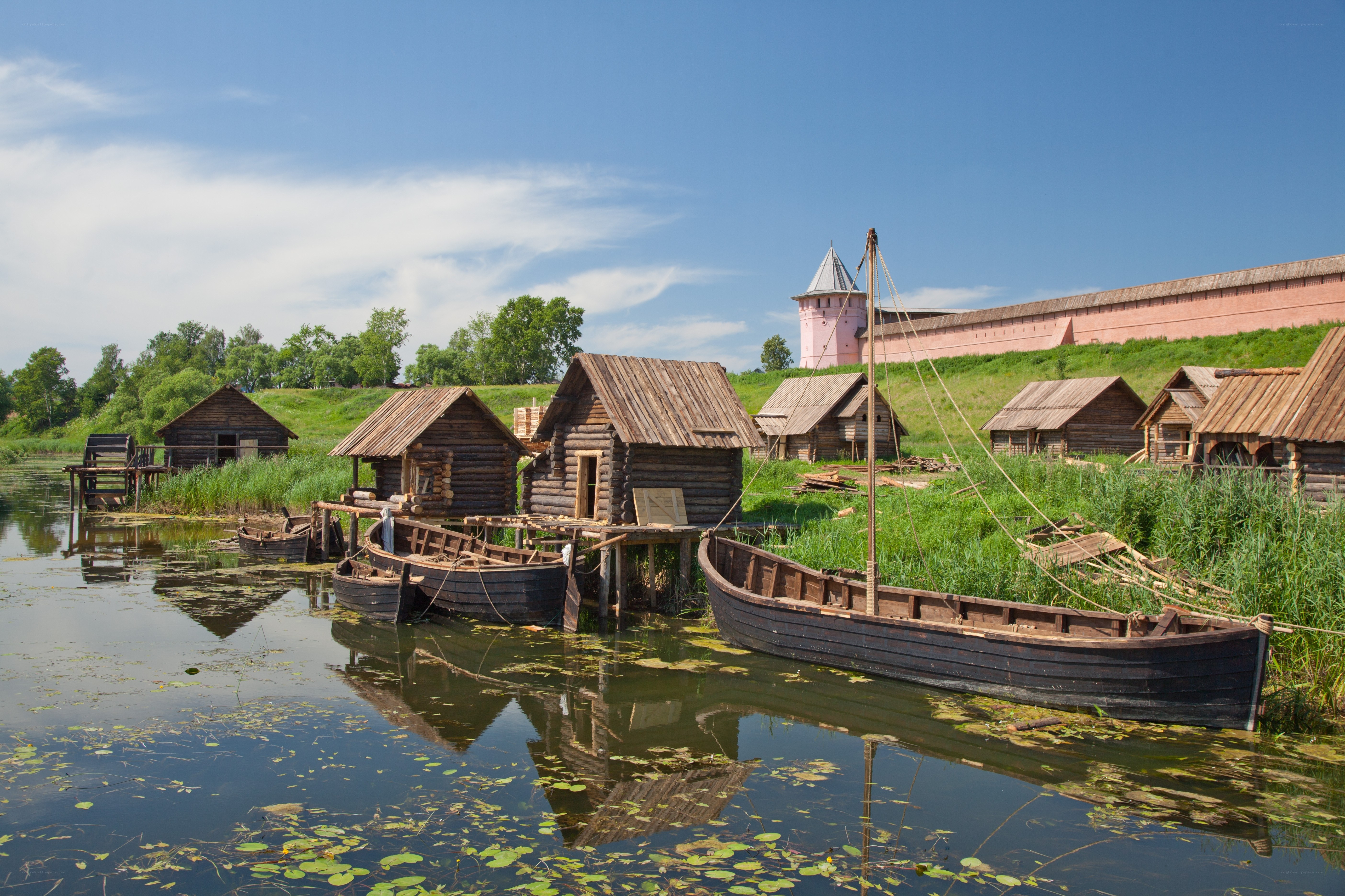 Historic Russian village by river