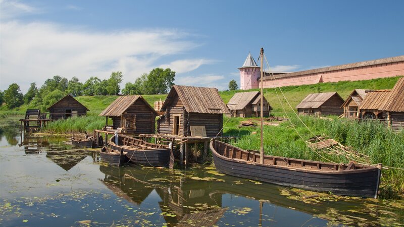 Historic Russian village by the river