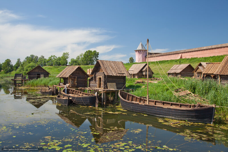 Historic Russian village by the river
