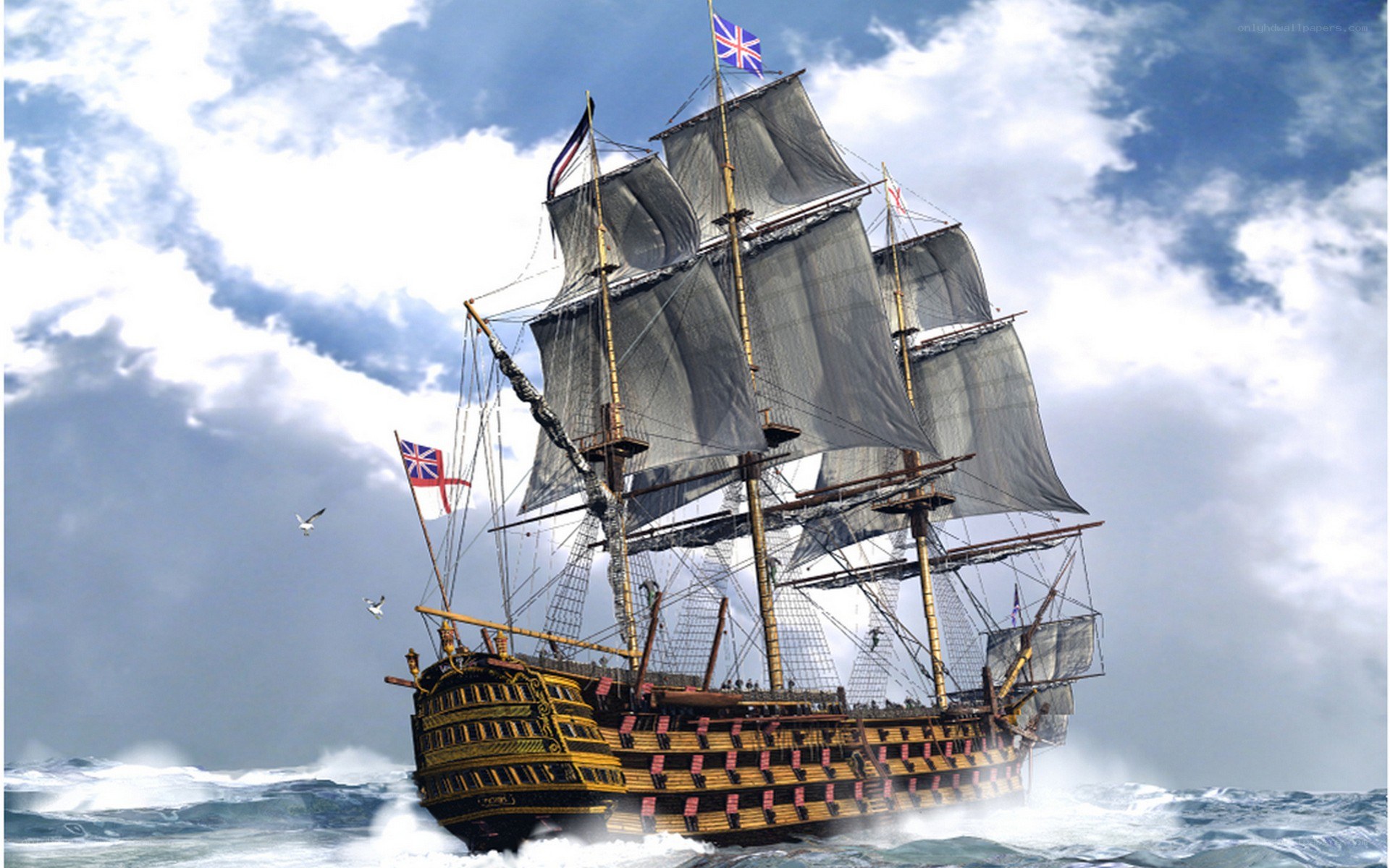 Historic sailing ship at sea
