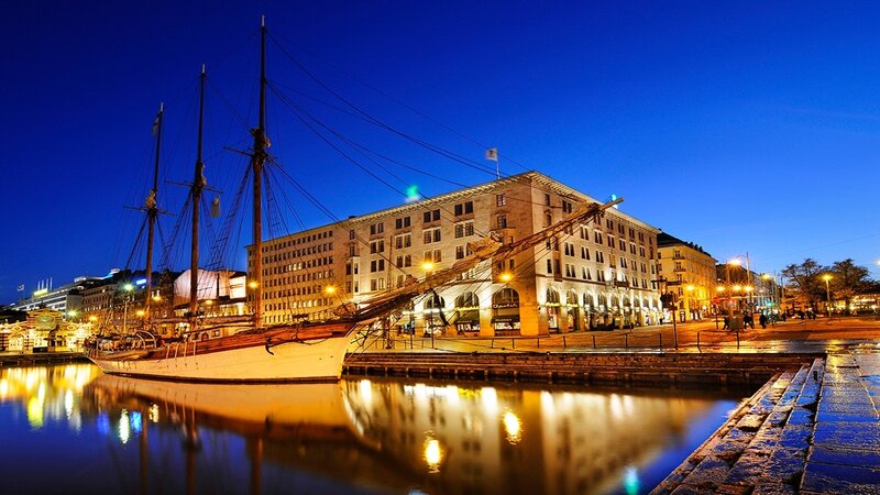 historic ship at harbor in evening