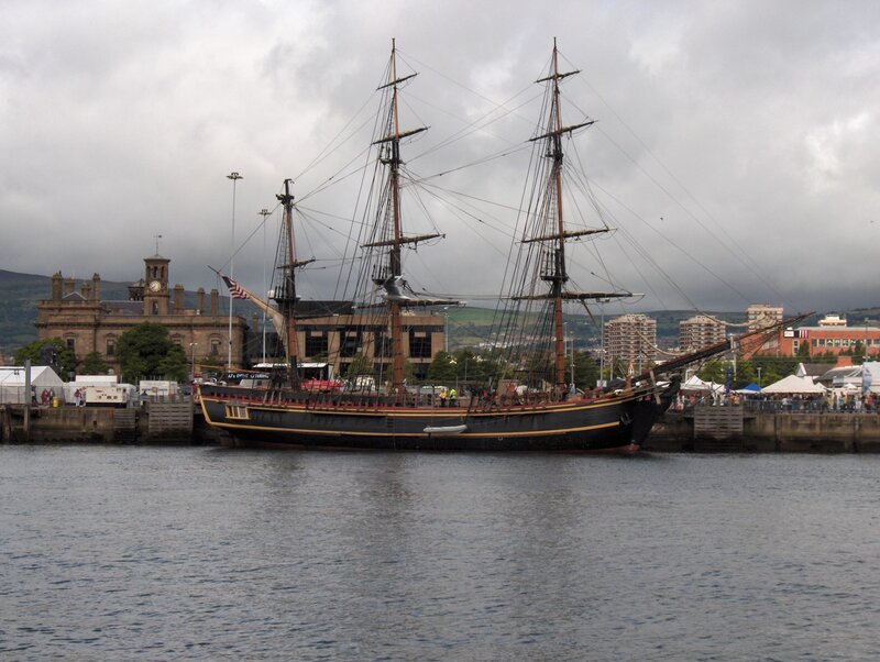 Historic ship docked in harbor