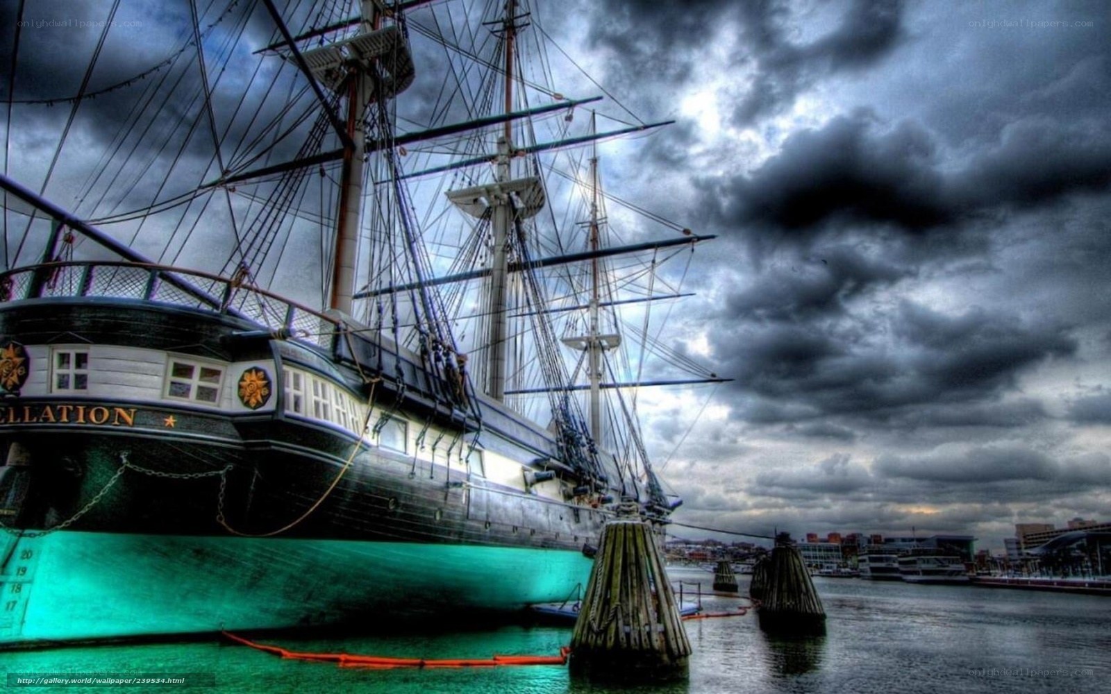 Historic ship in harbor