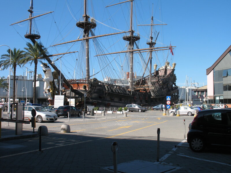 Historic ship replica in harbor