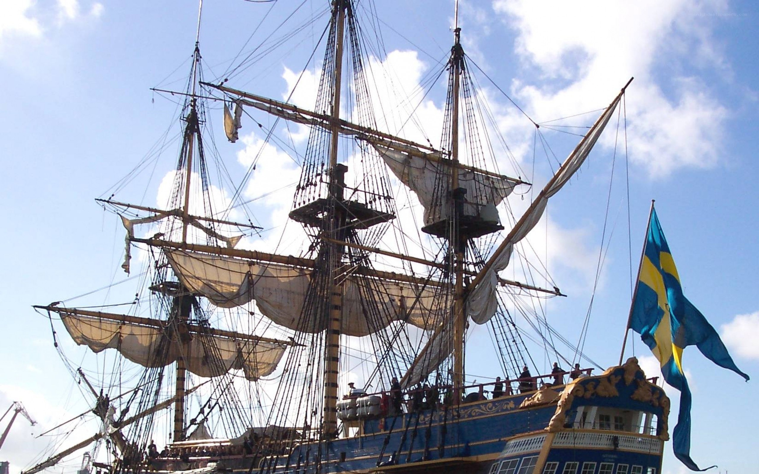Historic ship with Swedish flag