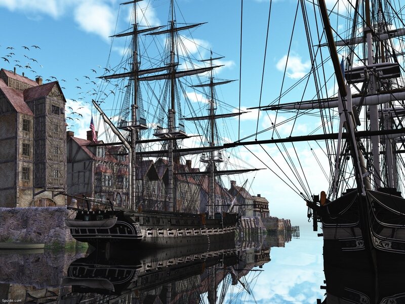 Historic ships in a harbor
