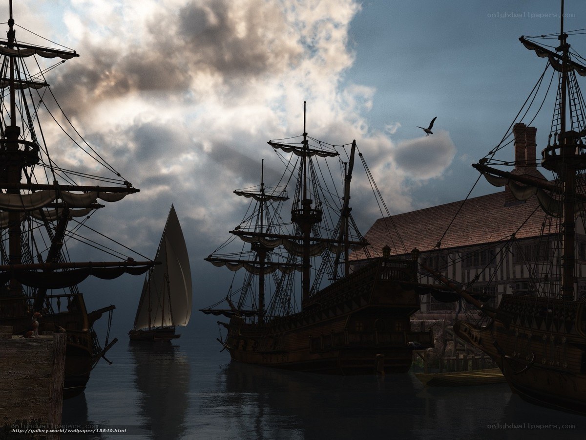 Historic ships in harbor