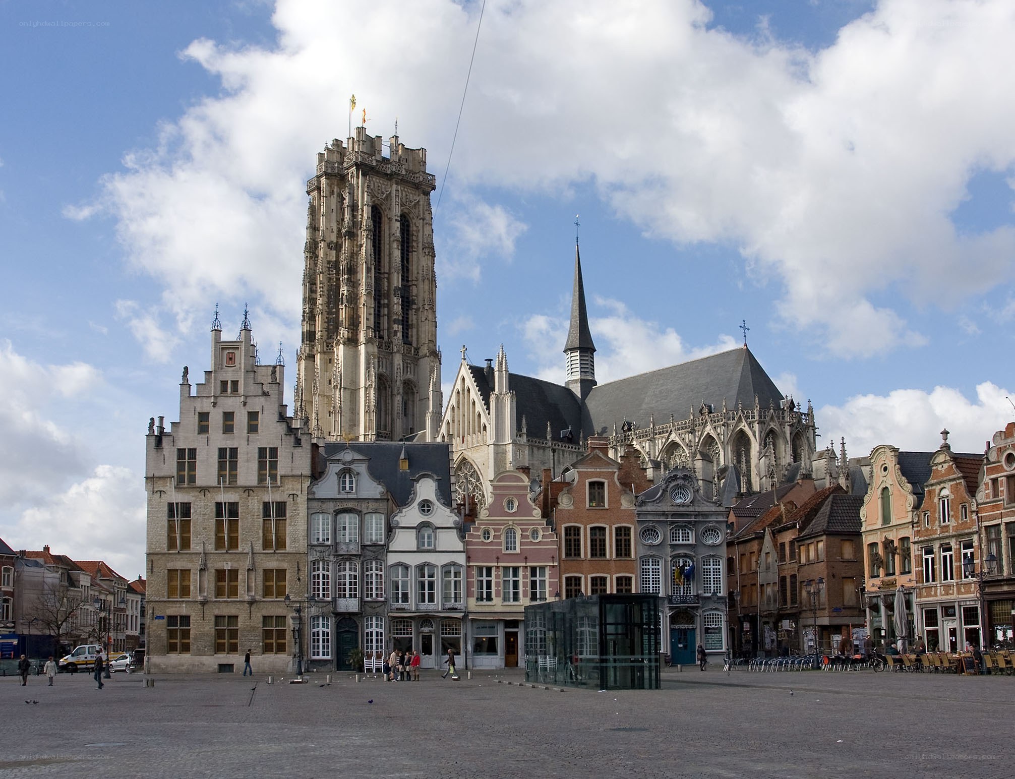 Historic square with church tower