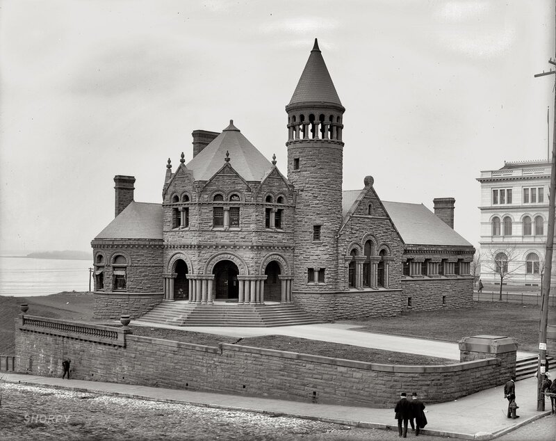 historic stone building with tower