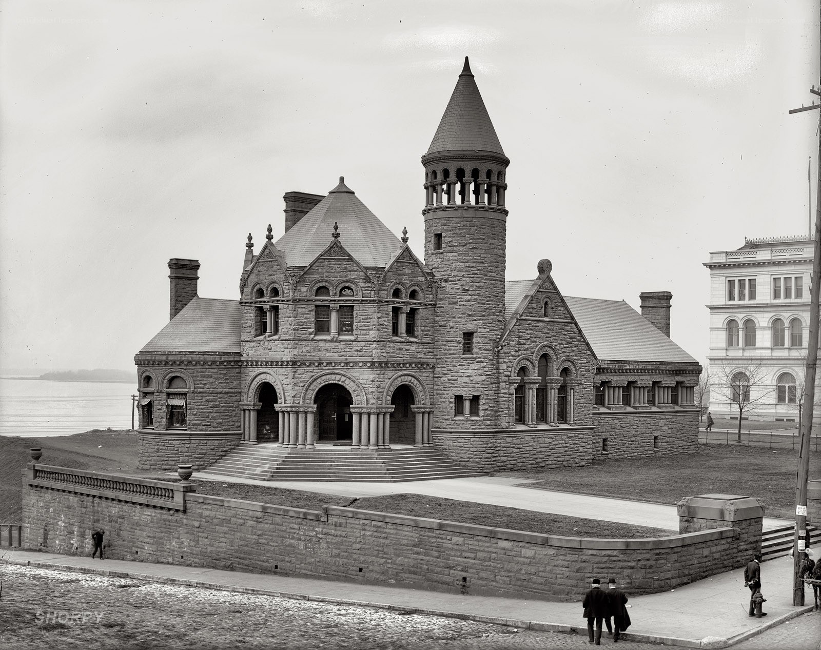 historic stone building with tower
