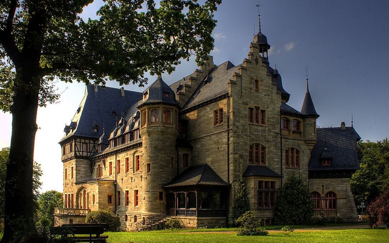 historic stone castle with turrets