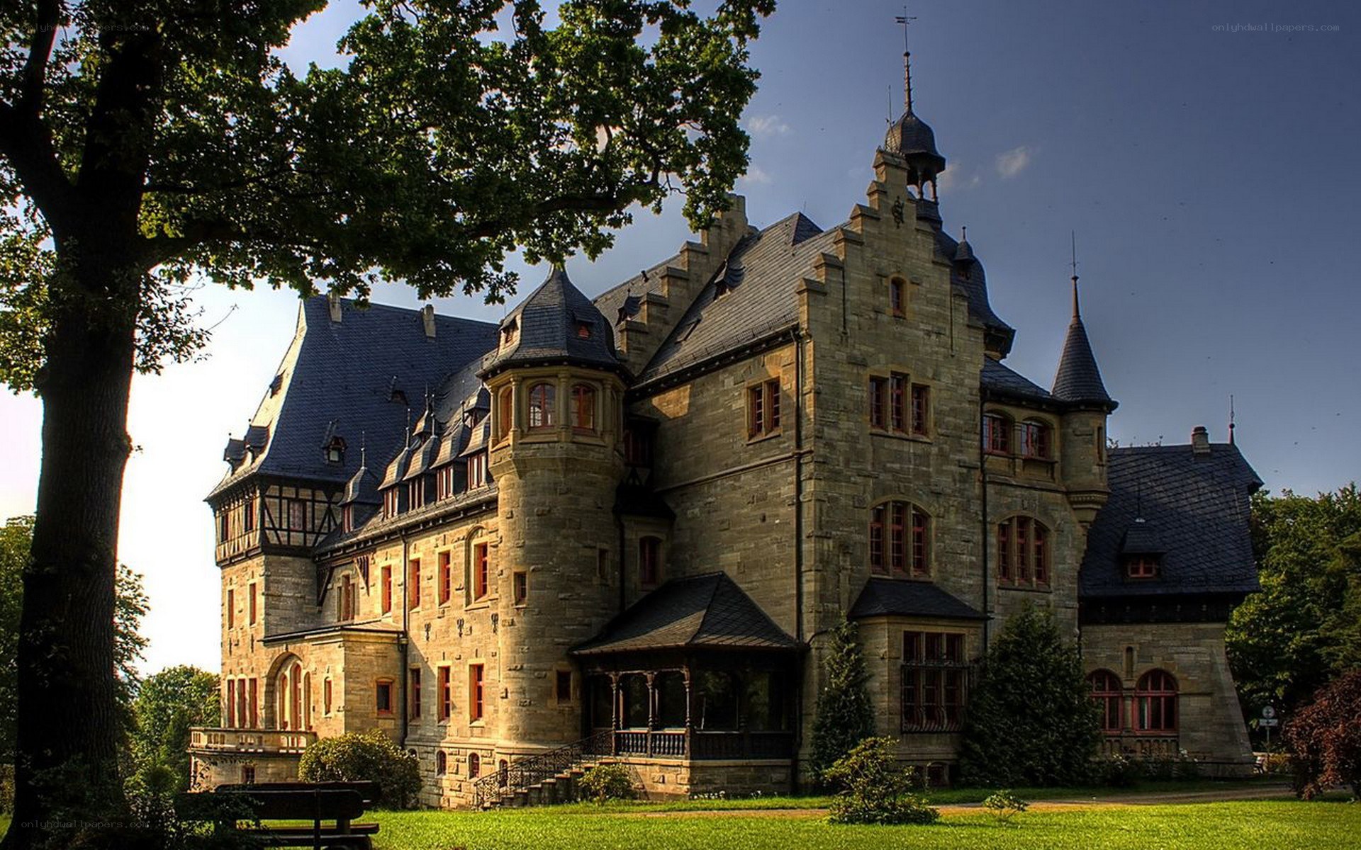 historic stone castle with turrets