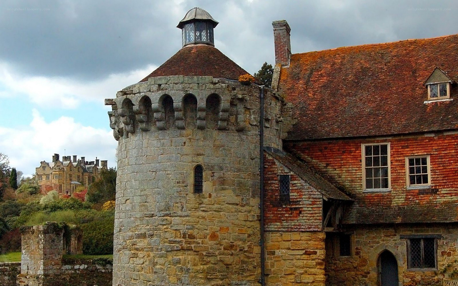 historic stone tower and building