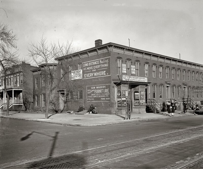 Historic street corner with brick building