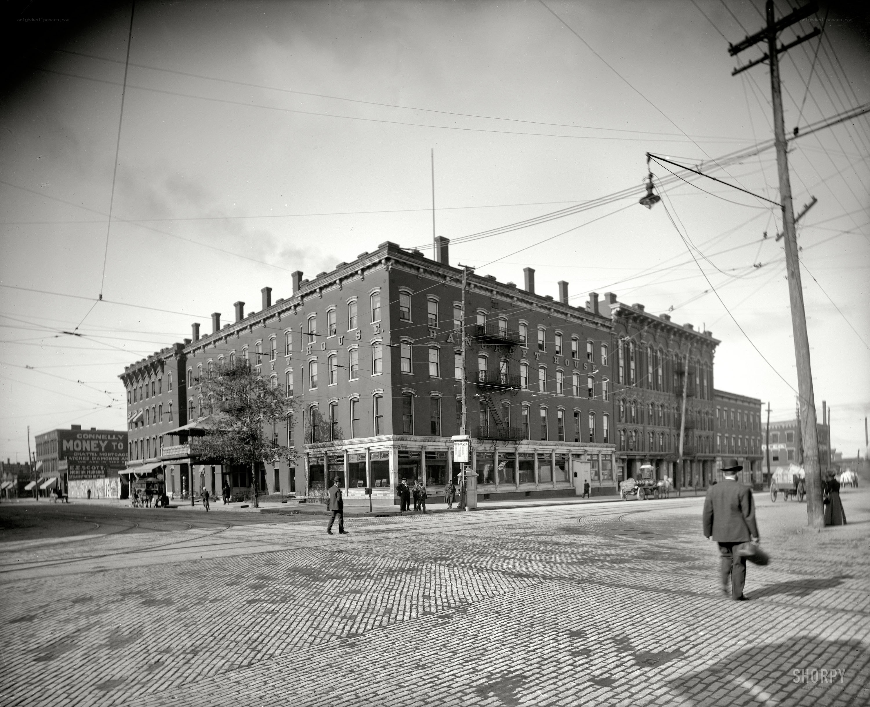 Historic street scene with buildings